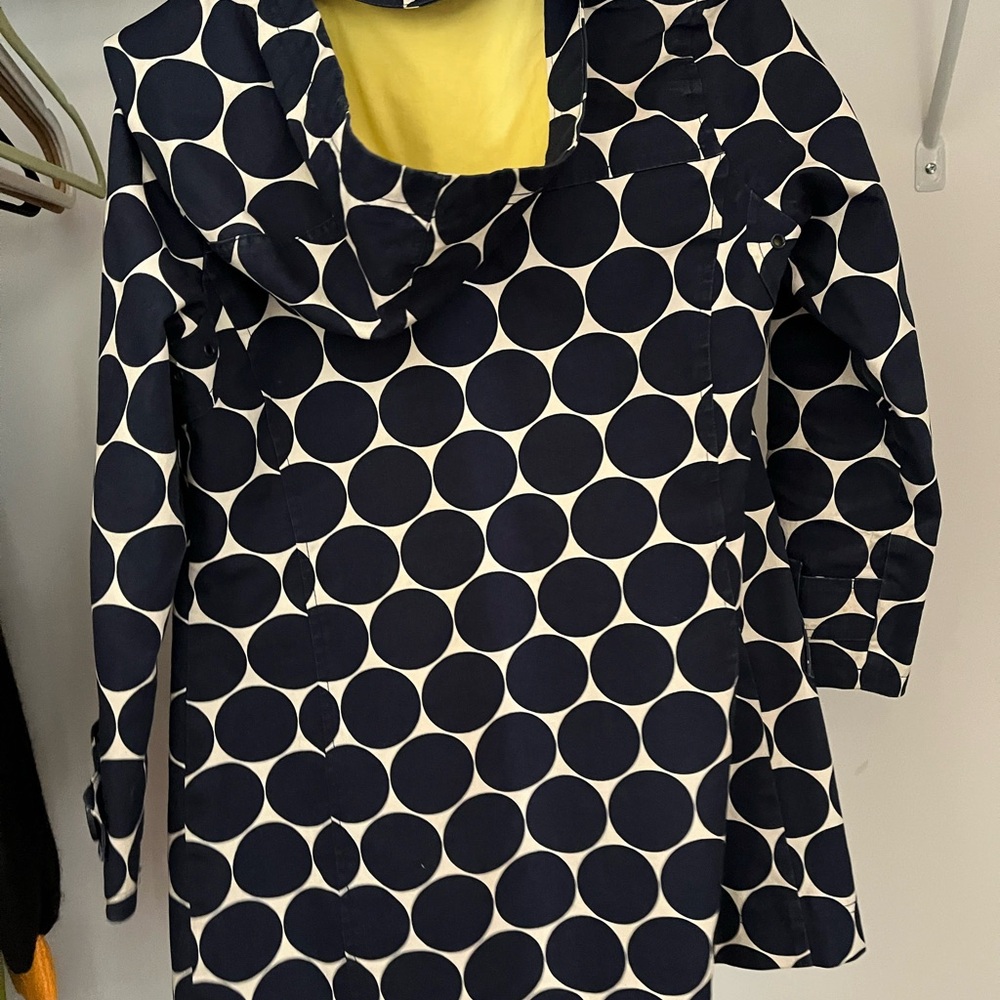 Boden Navy and Cream Polka Dot Trench Coat